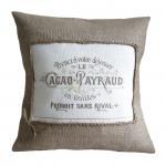 Vintage French Cacao Advert Burlap Pillow Cover