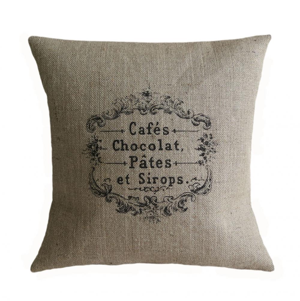 Vintage French Cafes Chocolat Pillow Cover