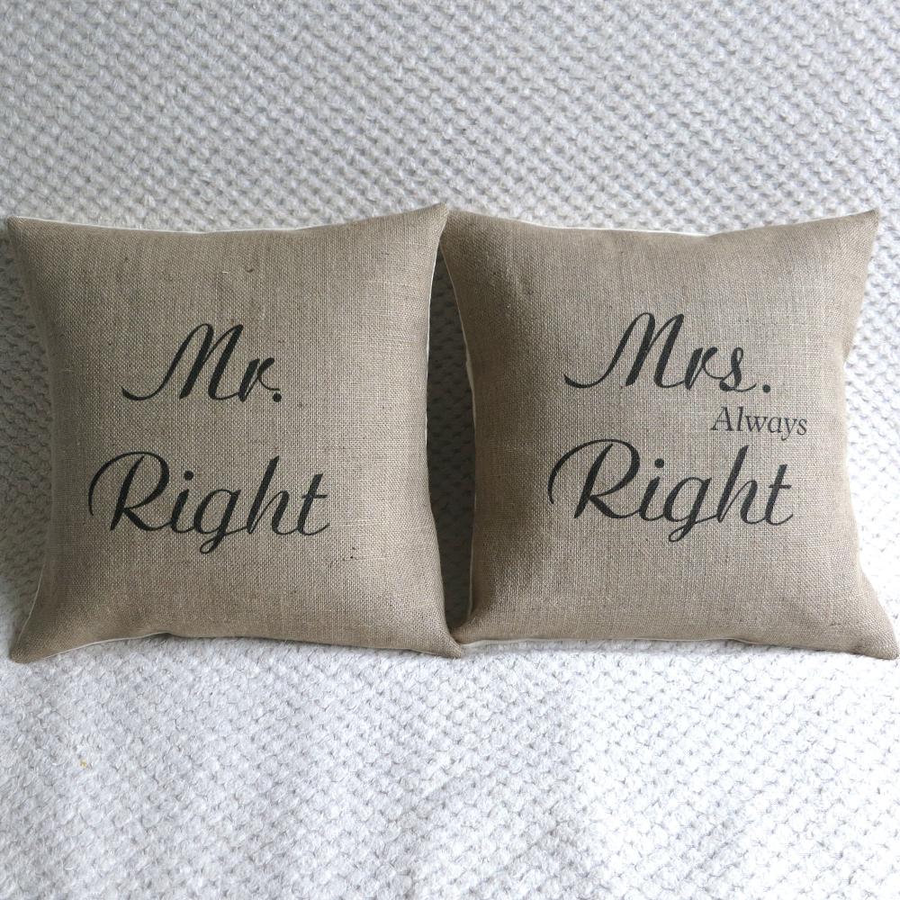 Mr Right & Mrs Always Right Set Of Two Pillow Covers on Luulla