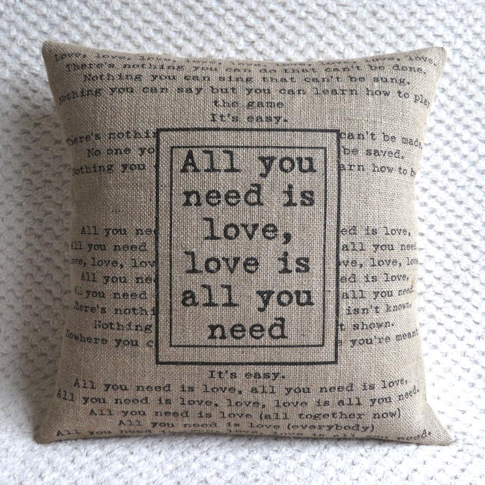 The Beatles Song All You Need Is Love Burlap Pillow Cover