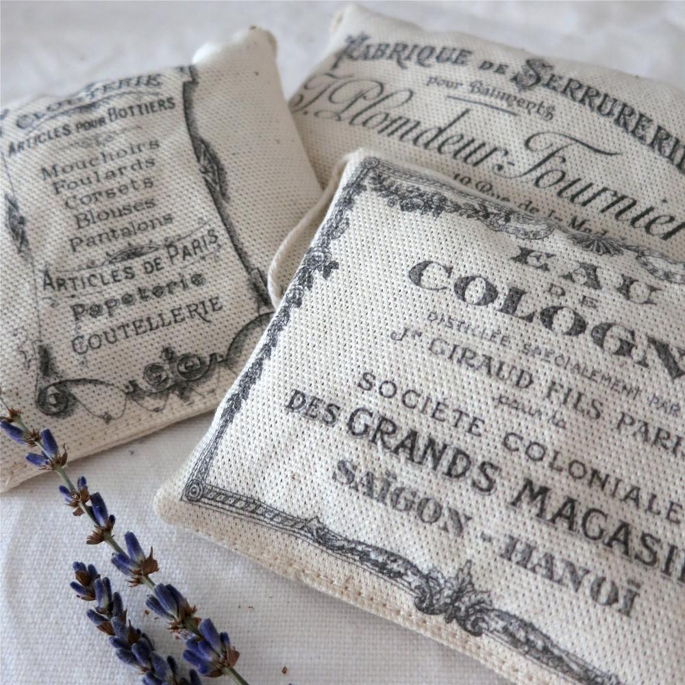 Set Of 3 Lavender Sachets Cushion Vintage French Prints Advert Label on ...